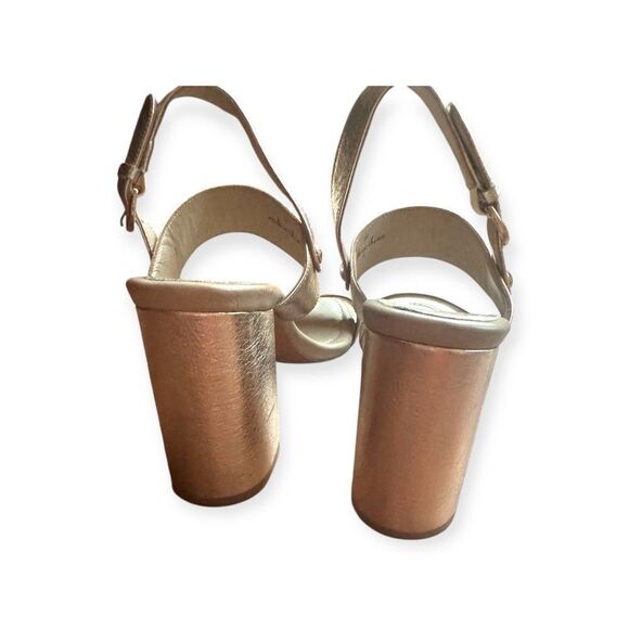 Joie Women's Lakin Leather Gold Metallic Block Heeled Strappy Sandals Sz 38 - Picture 7 of 11